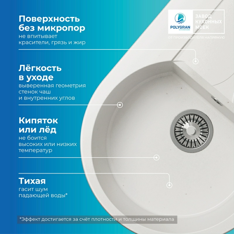 Кухонная мойка Polygran ATOL-760 Цвет Белый Хлопок