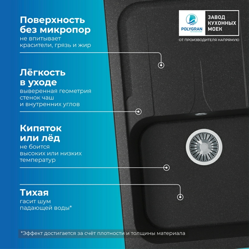 Кухонная мойка Polygran ALTO-780 Цвет Чёрный