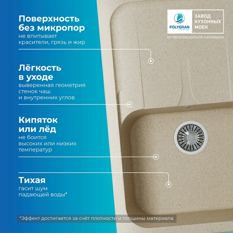 Кухонная мойка Polygran ALTO-780 Цвет Опал