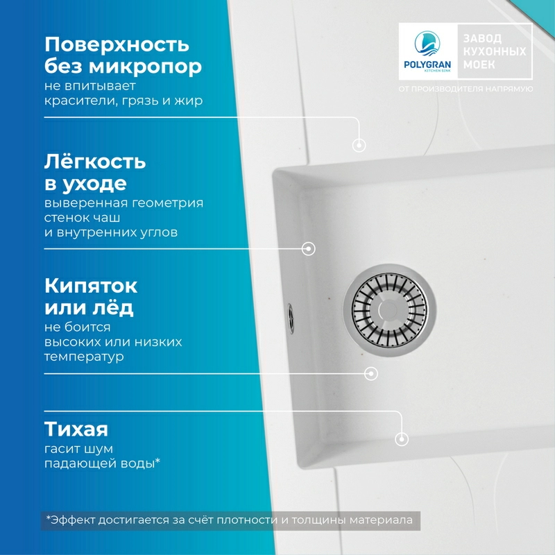 Кухонная мойка Polygran RIFF-800 Цвет Белый Хлопок