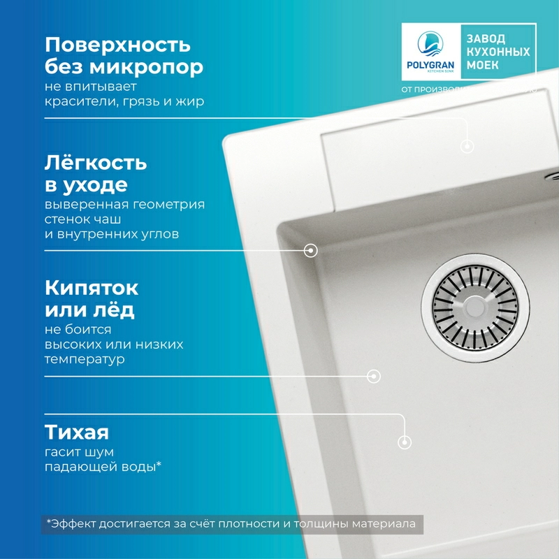 Кухонная мойка Polygran ARGO-420 Цвет Белый Хлопок