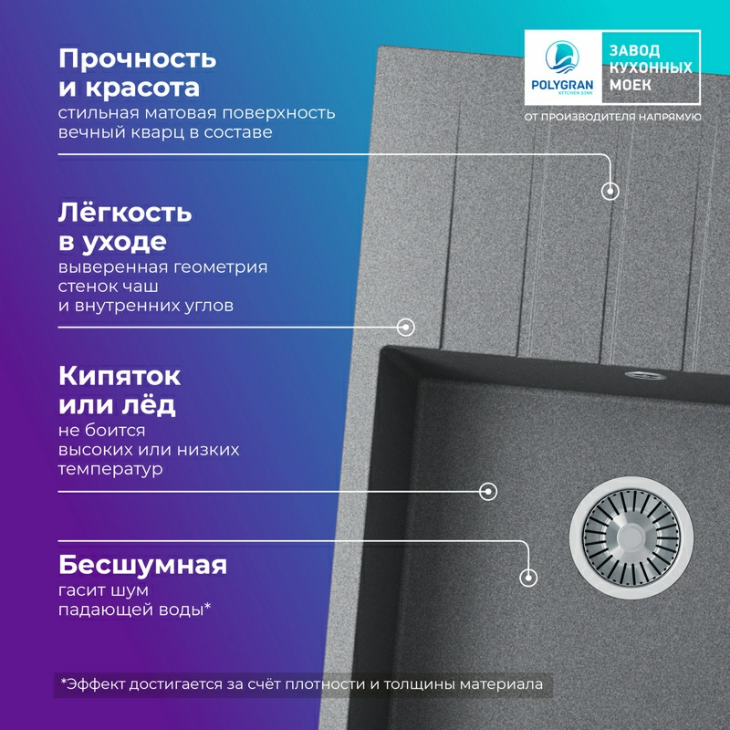 Кухонная мойка Tolero Quartz-700 Цвет Грей