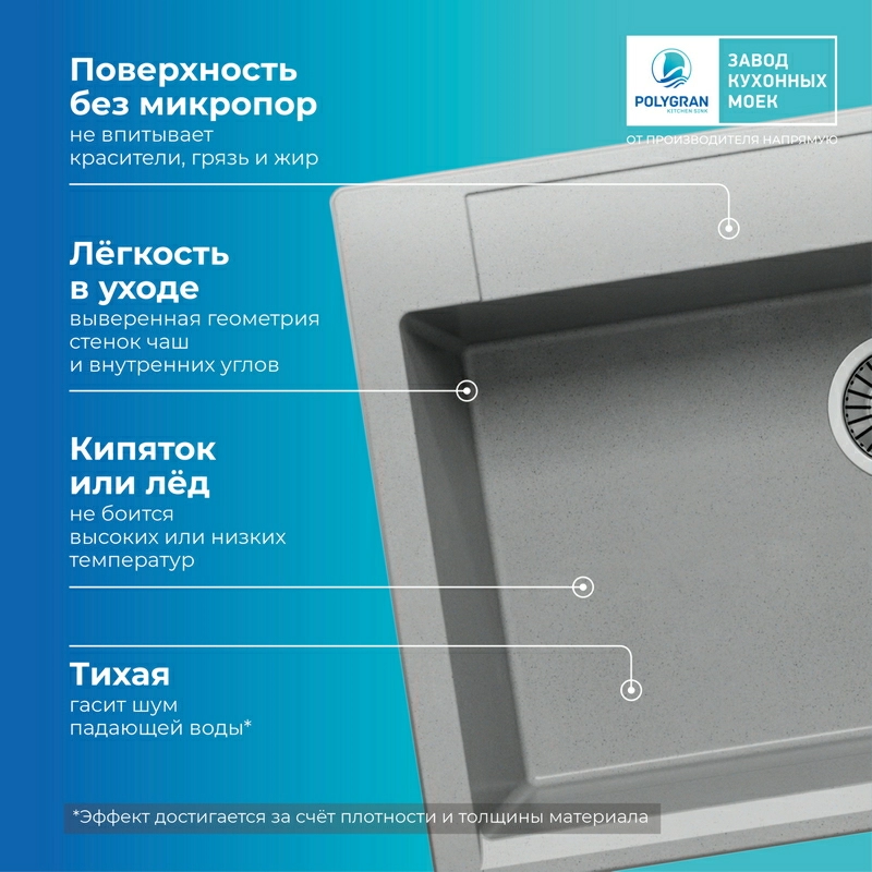 Кухонная мойка Polygran ARGO-760 Цвет Серый