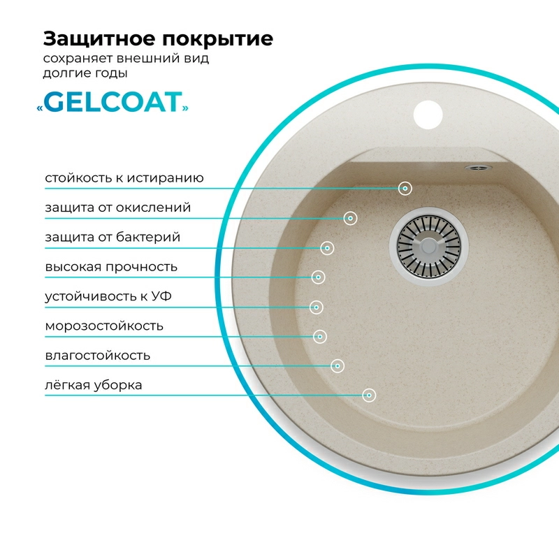 Кухонная мойка Polygran ATOL-520 Цвет Кремовый