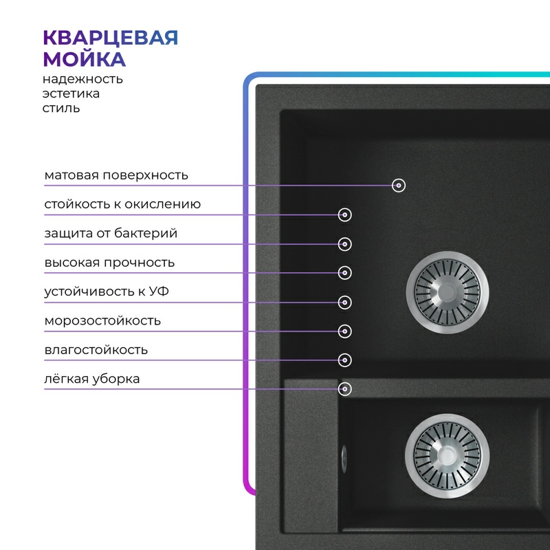 Кухонная мойка Tolero R-109 Цвет Уголь