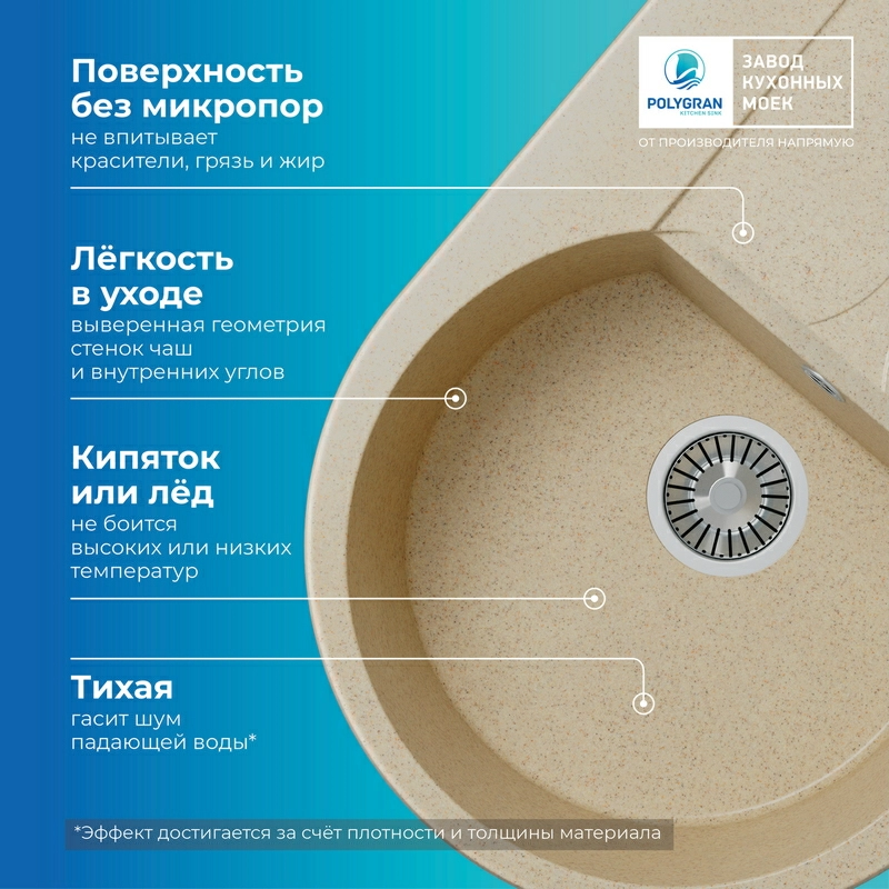 Кухонная мойка Polygran ATOL-760 Цвет Опал