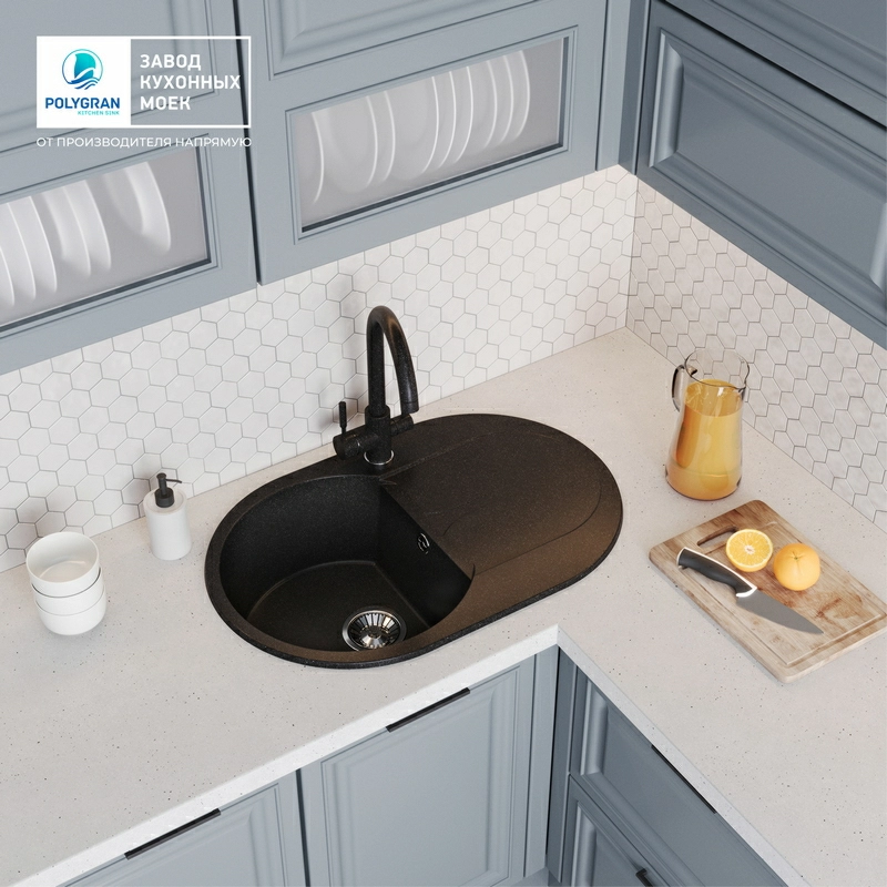 Кухонная мойка Polygran ATOL-760 Цвет Чёрный