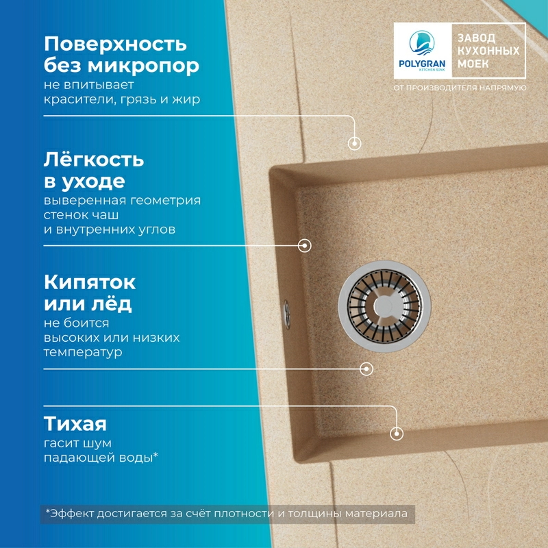 Кухонная мойка Polygran RIFF-800 Цвет Песочный