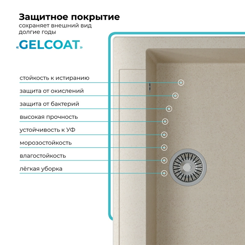 Кухонная мойка Polygran ARGO-760 Цвет Кремовый