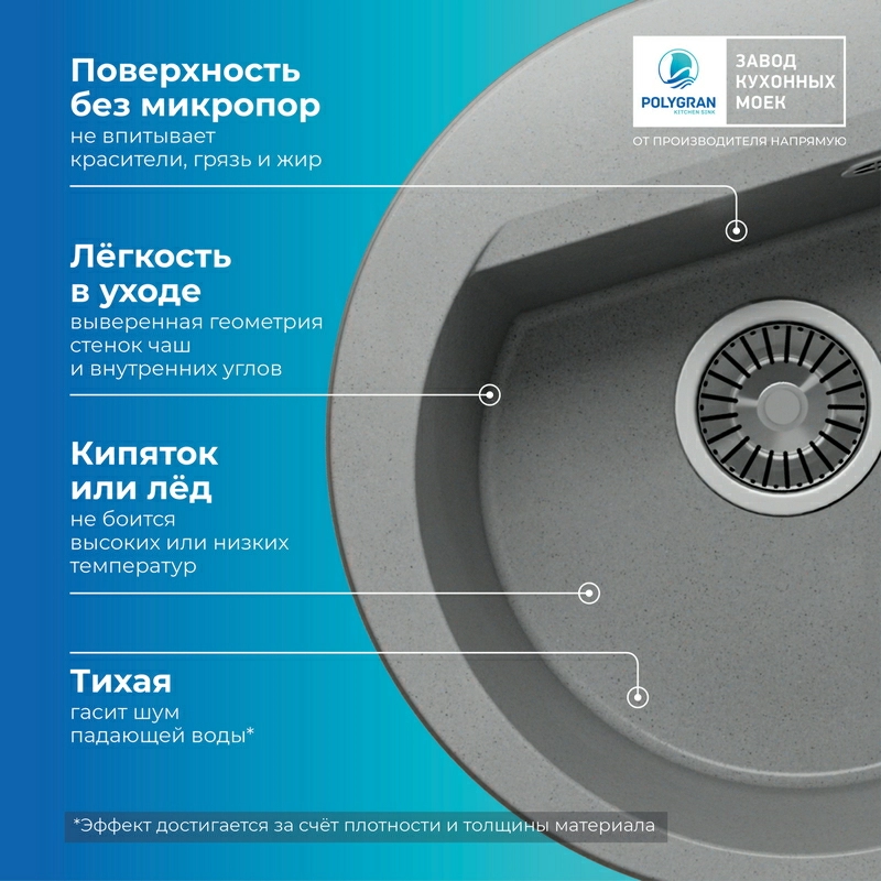 Кухонная мойка Polygran ATOL-460 Цвет Серый