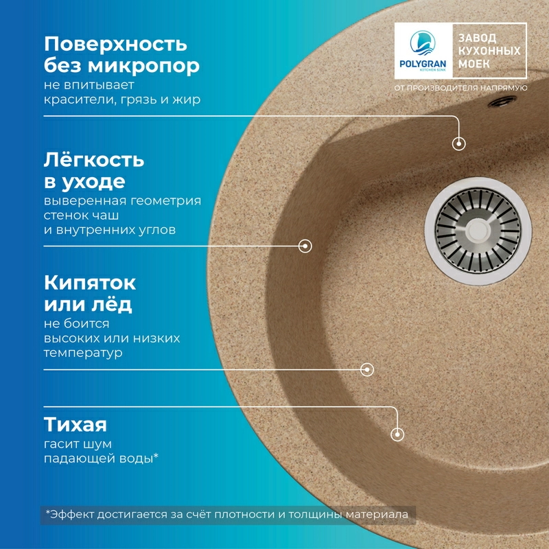 Кухонная мойка Polygran ATOL-520 Цвет Песочный