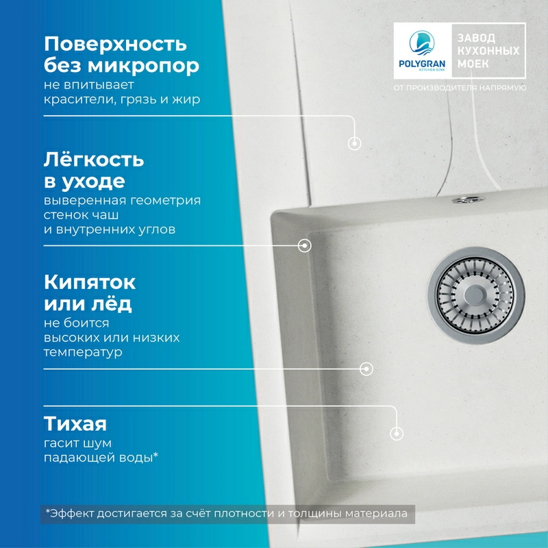 Кухонная мойка Polygran GALS-620 Цвет Белый Хлопок