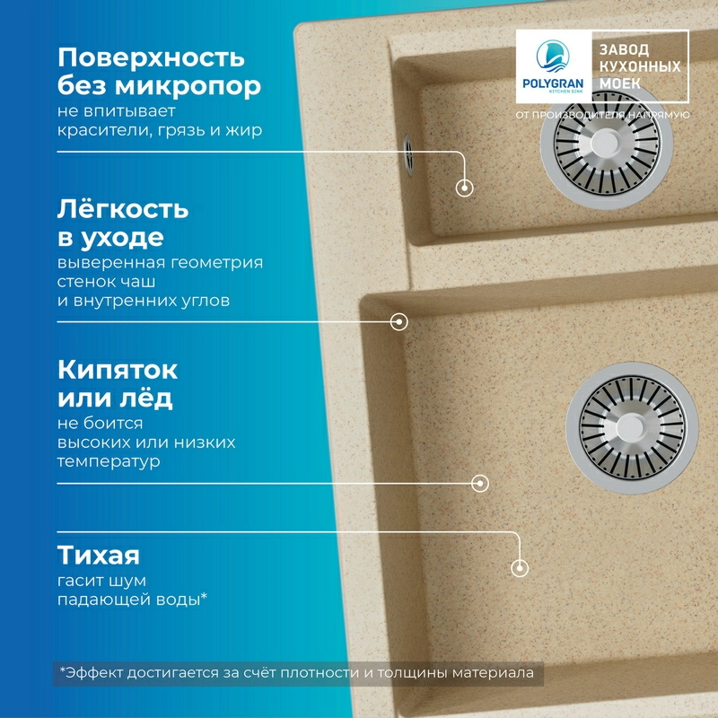 Кухонная мойка Polygran BRIG-620 Цвет Опал