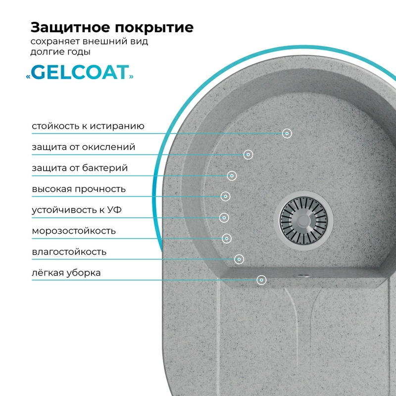 Кухонная мойка Polygran ATOL-760 Цвет Светло-Серый