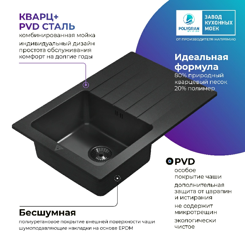 Кухонная мойка Tolero Twist TTS-760 Black Editon