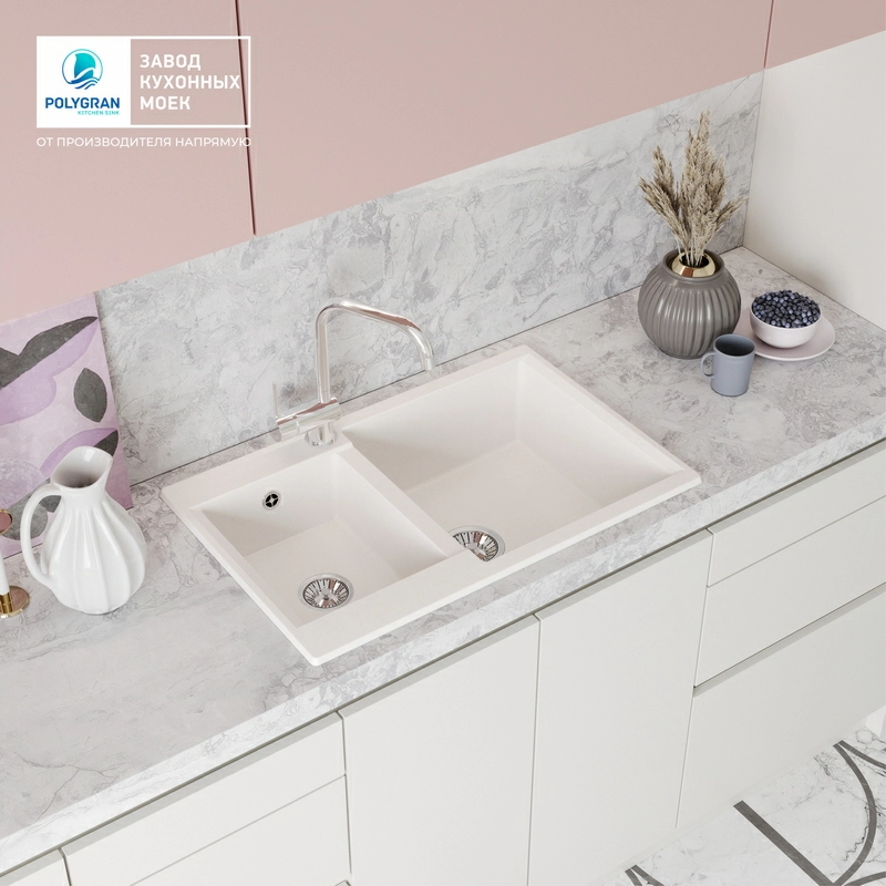 Кухонная мойка Polygran BRIG-772 цвет белый хлопок