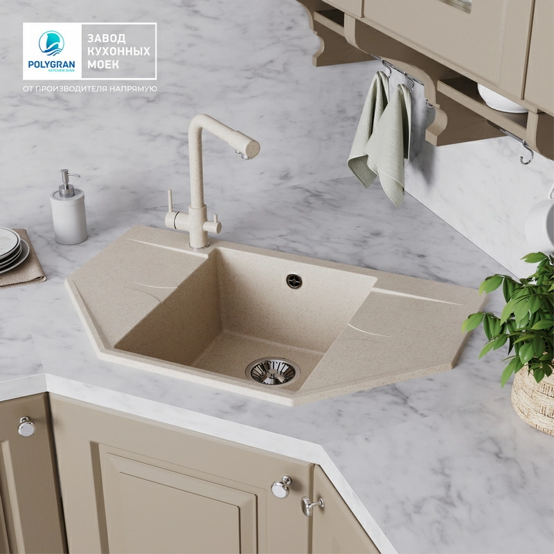 Кухонная мойка Polygran RIFF-800 Цвет Кремовый