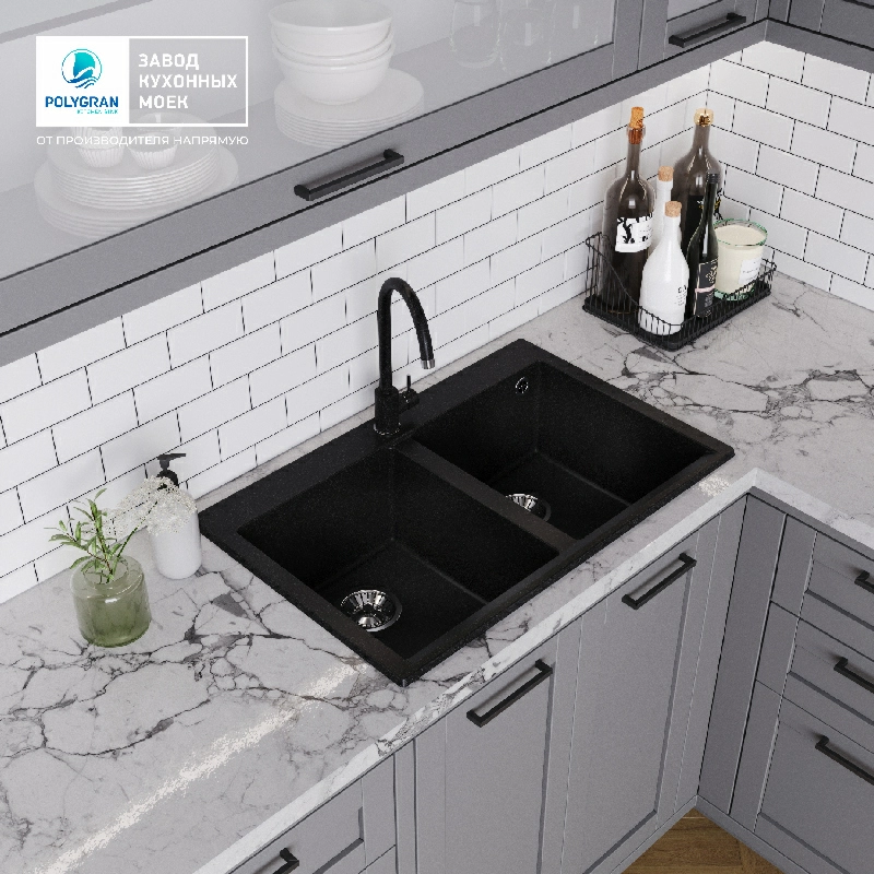 Кухонная мойка Polygran BRIG-790 Цвет Чёрный