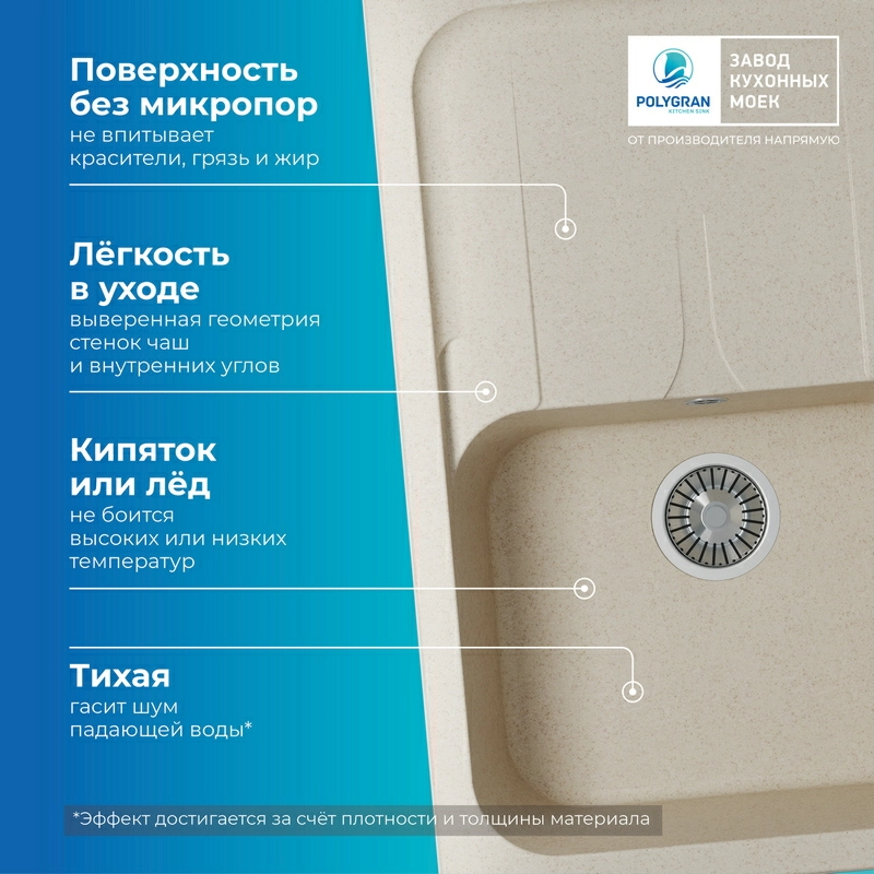 Кухонная мойка Polygran ALTO-780 Цвет Кремовый