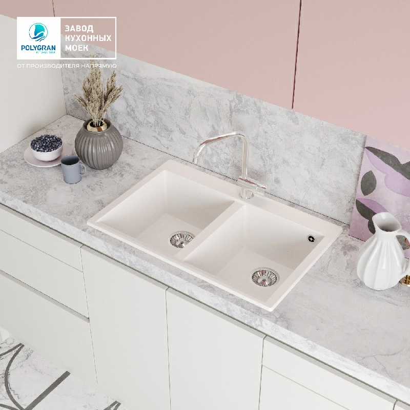 Кухонная мойка Polygran BRIG-790 Цвет Белый Хлопок