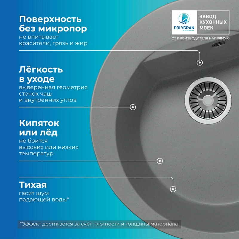 Кухонная мойка Polygran ATOL-520 Цвет Серый
