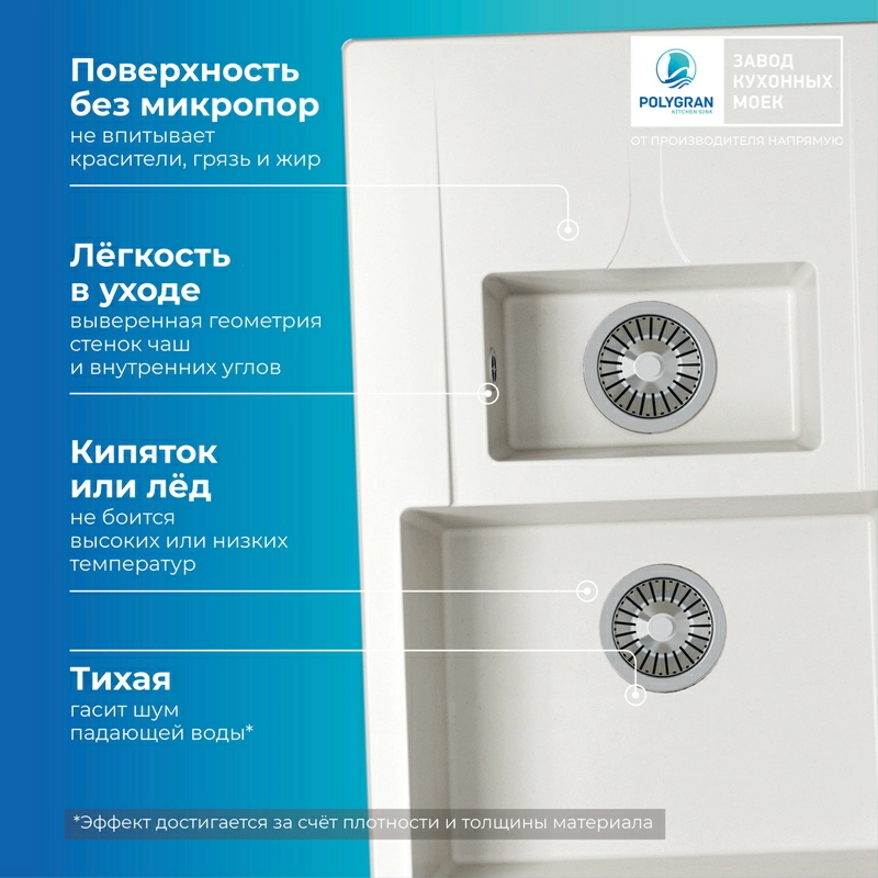 Кухонная мойка Polygran BRIG-770 цвет белый хлопок