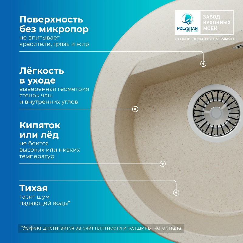 Кухонная мойка Polygran ATOL-460 Цвет Кремовый