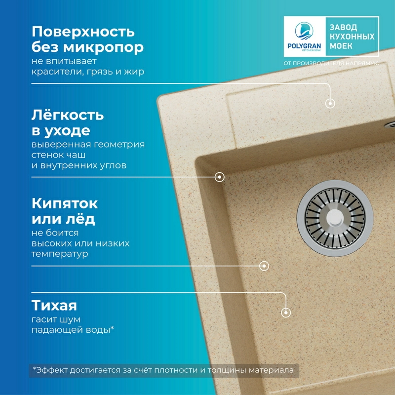 Кухонная мойка Polygran ARGO-420 Цвет Опал