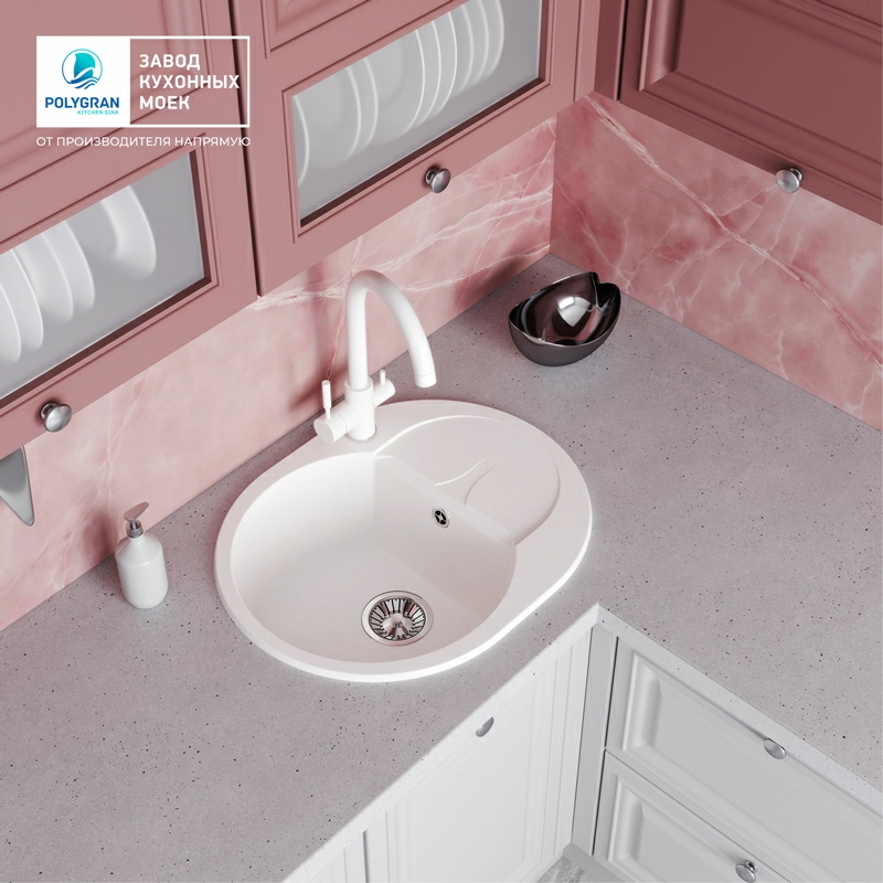 Кухонная мойка Polygran ATOL-620 Цвет Белый Хлопок