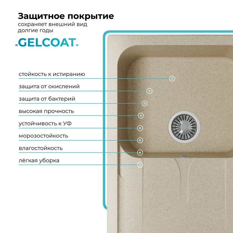 Кухонная мойка Polygran ALTO-780 Цвет Опал