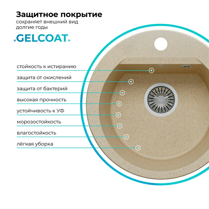 Кухонная мойка Polygran ATOL-460 Цвет Опал