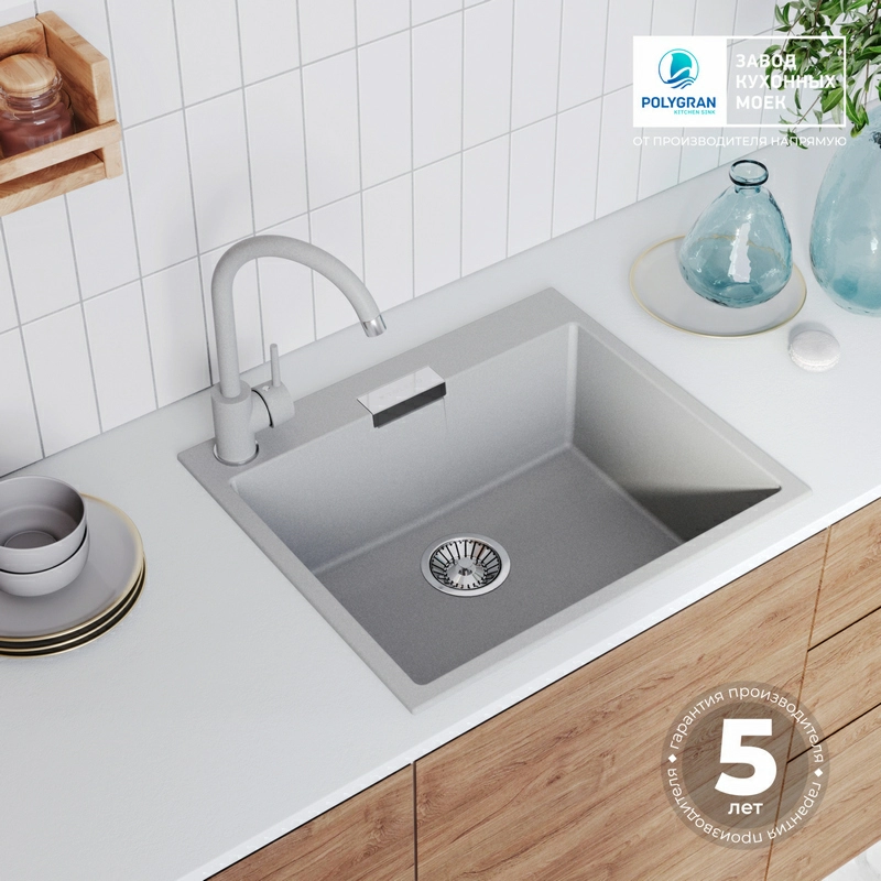 Кухонная мойка Tolero Loft-580 Цвет Платина