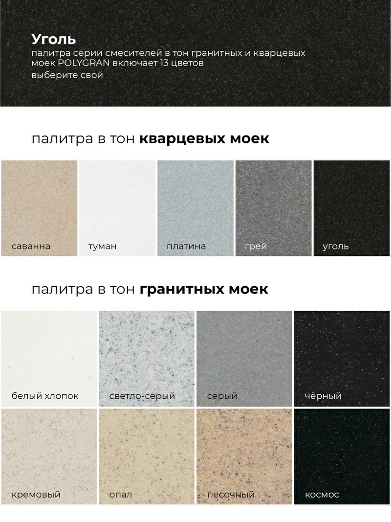 Смеситель кухонный  Элара Дуо Уголь