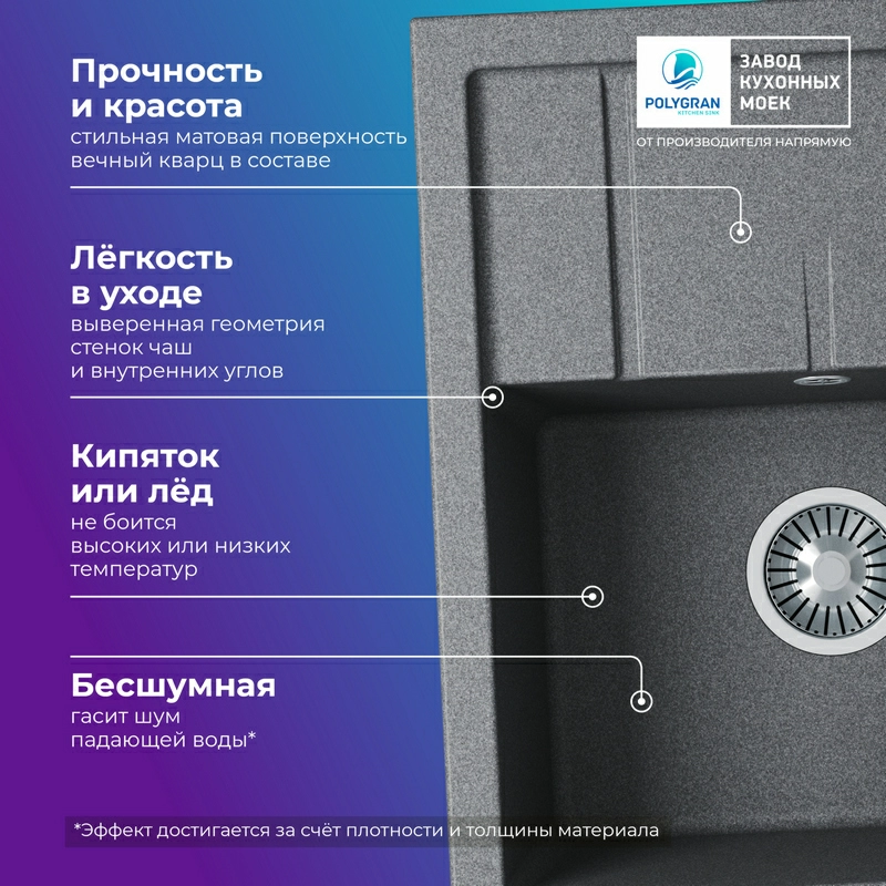 Кухонная мойка Tolero R-107 Цвет Серый металлик