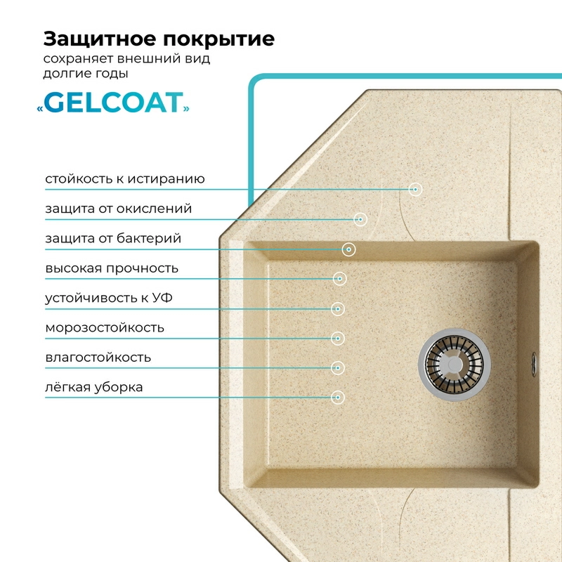 Кухонная мойка Polygran RIFF-800 Цвет Опал