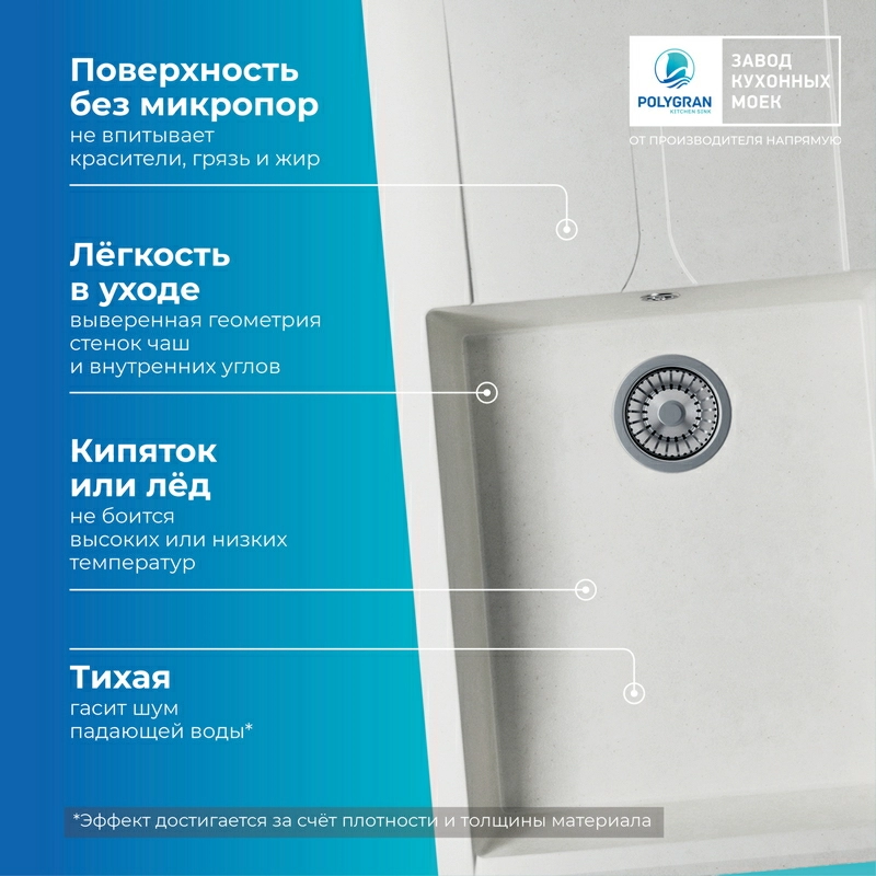 Кухонная мойка Polygran GALS-862 цвет белый хлопок