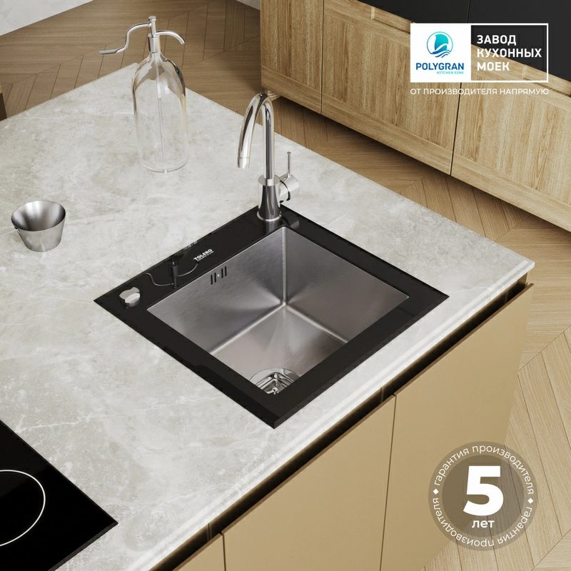 Кухонная мойка Ceramic Glass TG-500 (Закаленное стекло / сталь)