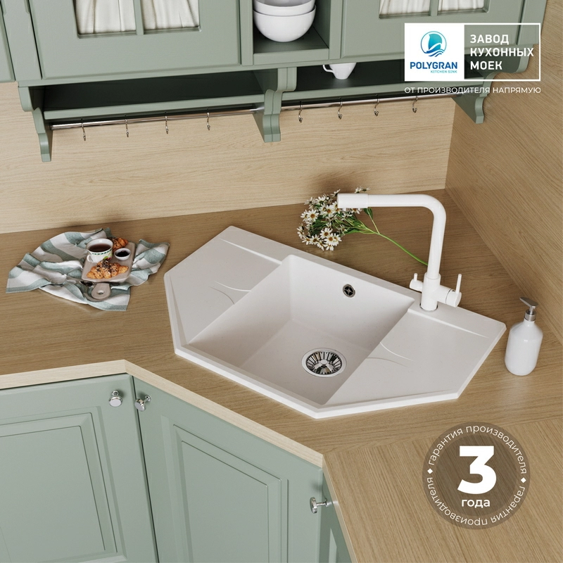 Кухонная мойка Polygran RIFF-800 Цвет Белый Хлопок