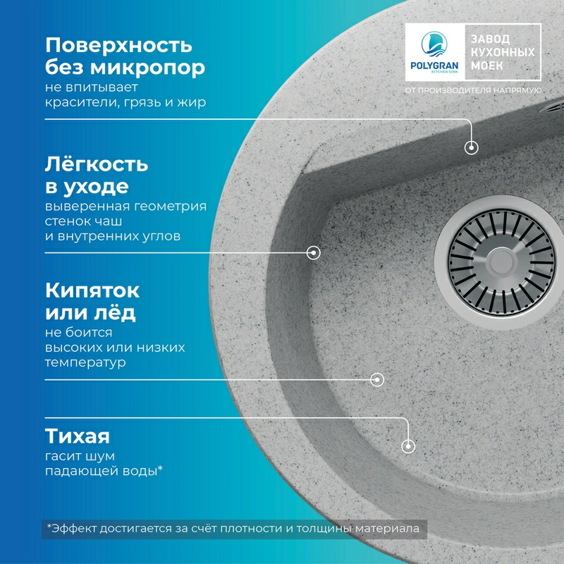 Кухонная мойка Polygran ATOL-460 Цвет Светло-Серый