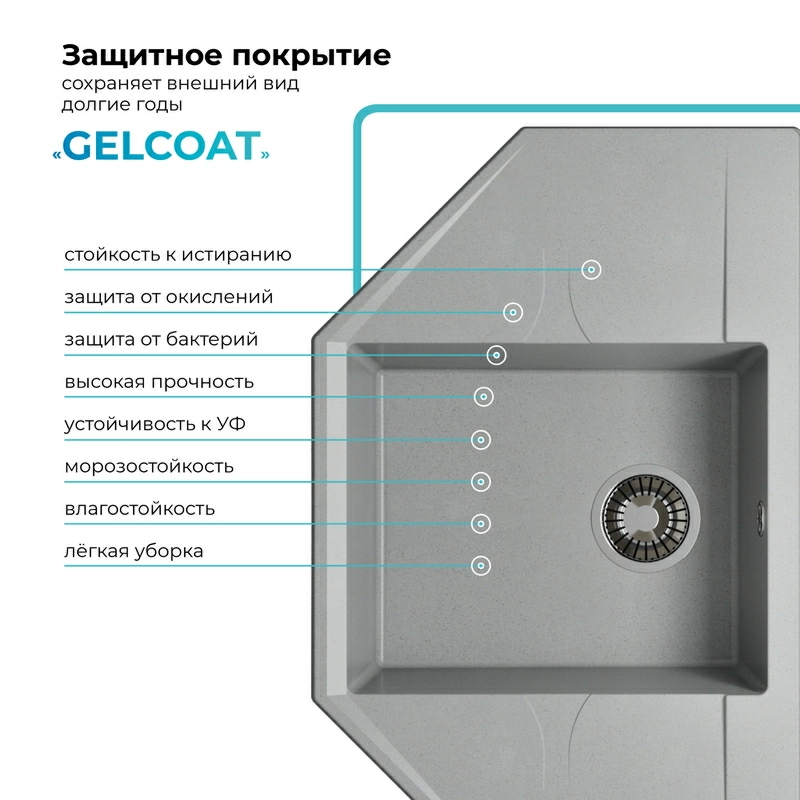 Кухонная мойка Polygran RIFF-800 Цвет Серый
