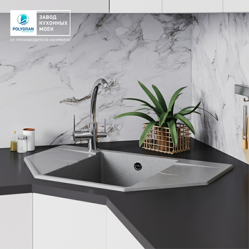 Кухонная мойка Polygran RIFF-800 Цвет Серый