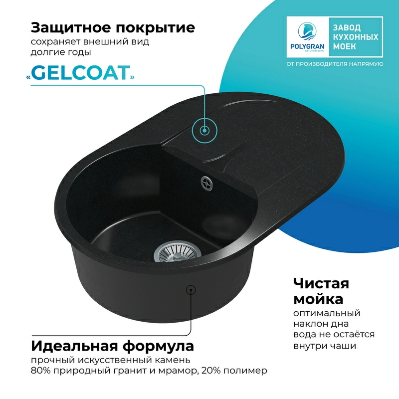 Кухонная мойка Polygran ATOL-760 Цвет Космос