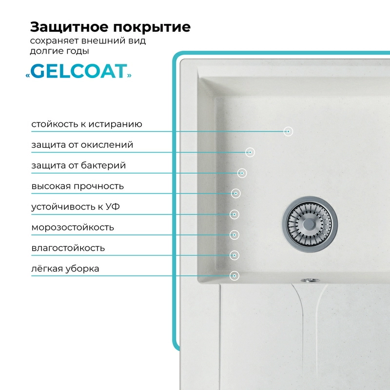 Кухонная мойка Polygran GALS-760 цвет белый хлопок