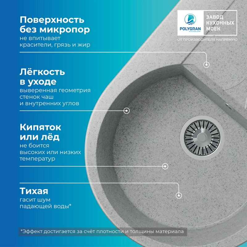 Кухонная мойка Polygran ATOL-760 Цвет Светло-Серый