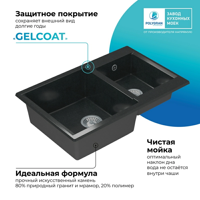 Кухонная мойка Polygran BRIG-772 цвет космос