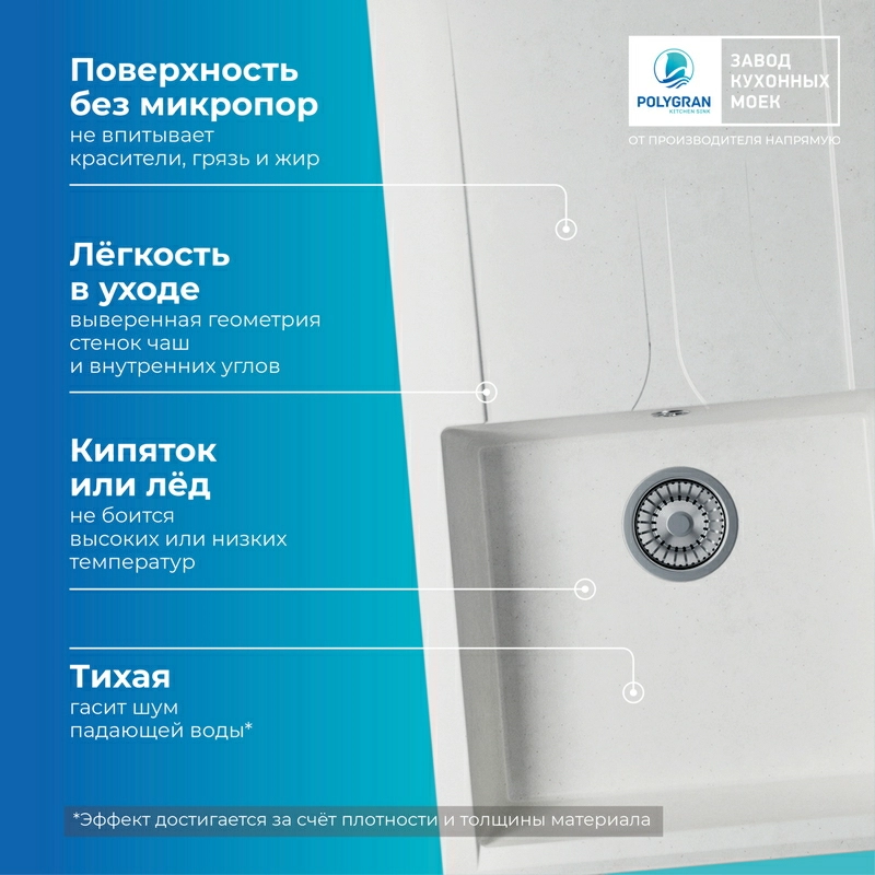 Кухонная мойка Polygran GALS-860 цвет белый хлопок