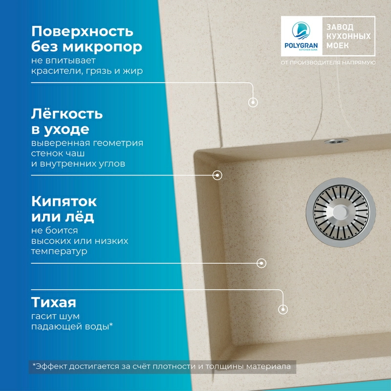 Кухонная мойка Polygran GALS-620 Цвет Кремовый