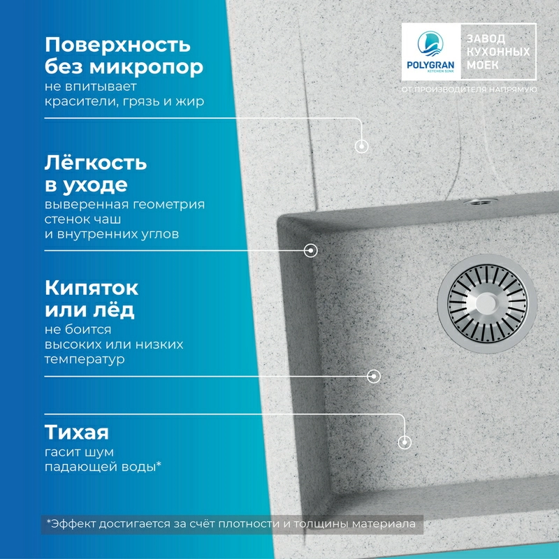 Кухонная мойка Polygran GALS-620 Цвет Светло-Серый