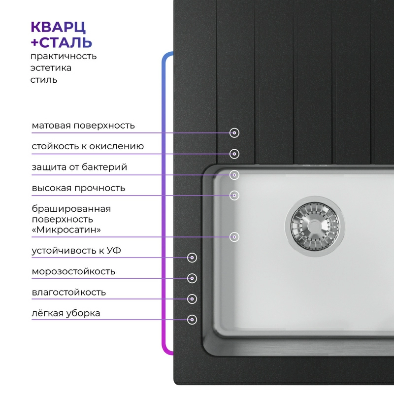 Кухонная мойка Tolero Twist TTS-760 Цвет Уголь