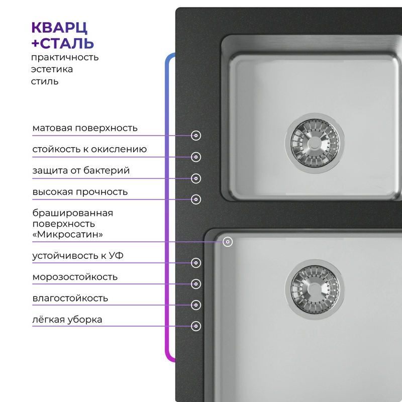 Кухонная мойка Tolero Twist TTS-840 Цвет Уголь